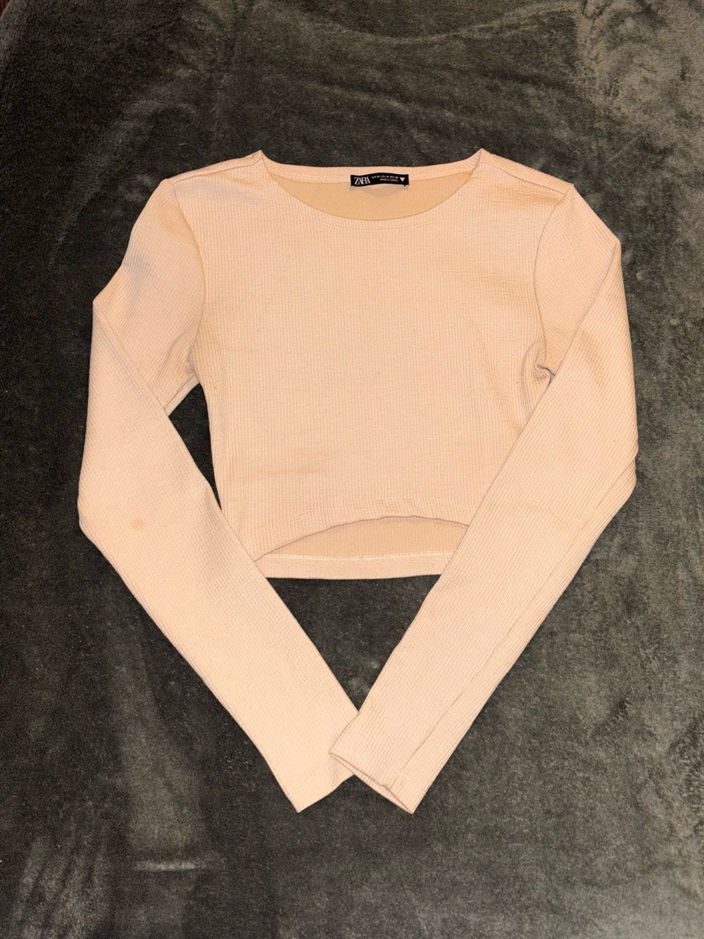 Zara Blush Ribbed Long-Sleeve Cropped Top